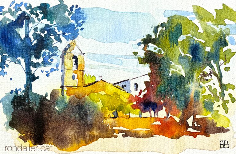 Aquarel·la del santuari de Santa Afra, al veïnat de Ginestar, situat a la Vall de Llémena, dins el terme de Sant Gregori (Gironès).