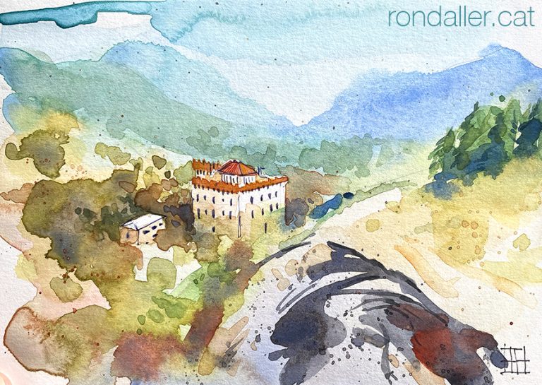 Aquarel·la amb una panoràmica de les mines de carbó de Cercs.