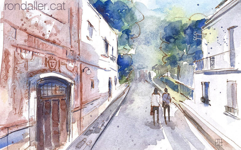 Aquarel·la amb una vista del carrer Francesc Gumà de Sitges.