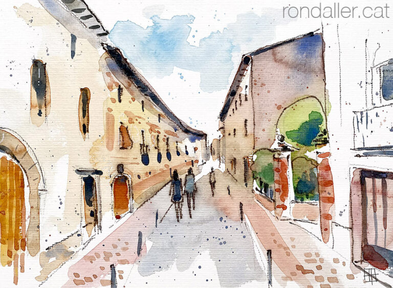 Aquarel·la amb una vista del carrer Jaume Fons.