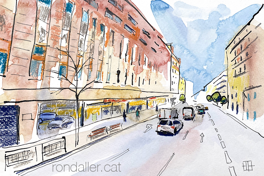 Aquarel·la amb una panoràmica del carrer Balmes de Barcelona.