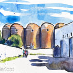 Aquarel·la amb una vista de l'edifici del gran celler a l'Horta Nord.